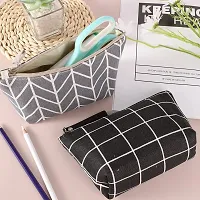 Prextex Printed Makeup Pouch for Women, Stylish Pouches for Makeup Accessories  Travel Organiser, Cosmetic Pouch, Toiletry Make up Bag - Black Check-thumb2