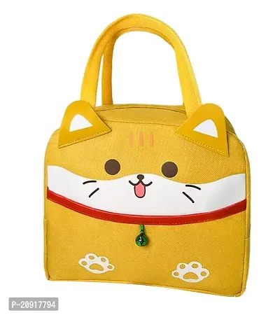 Unyks Star Insulated Reusable Lunch Bag Tote Bag for Women Printed Lunch Bag for School Picnic Office Outdoor Gym (3D Yellow White Cat)-thumb0