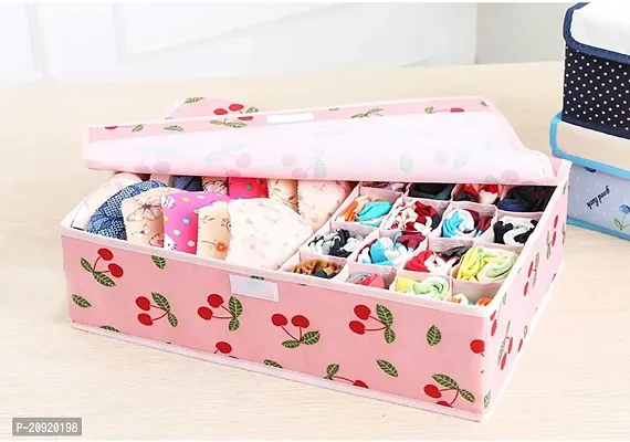 Prextex Innerwear Organizer 16+1 Compartment Non-Smell Non Woven Foldable Fabric Storage Box for Closet - Pink Cherry-thumb5