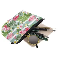 Prextex Printed Makeup Pouch for Women, Stylish Pouches for Makeup Accessories  Travel Organiser, Cosmetic Pouch, Toiletry Make up Bag - Green Flamingo-thumb1