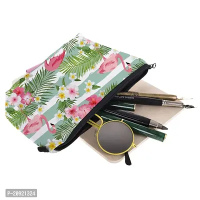 Prextex Printed Makeup Pouch for Women, Stylish Pouches for Makeup Accessories  Travel Organiser, Cosmetic Pouch, Toiletry Make up Bag - Green Flamingo-thumb2
