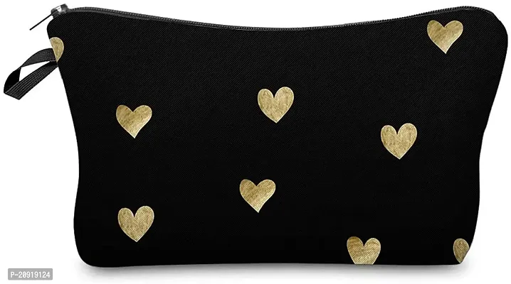 Stardrops Printed Makeup Pouch for Women, Stylish Pouches for Makeup Accessories  Travel Organiser, Cosmetic Pouch, Toiletry Make up Bag - Black Heart