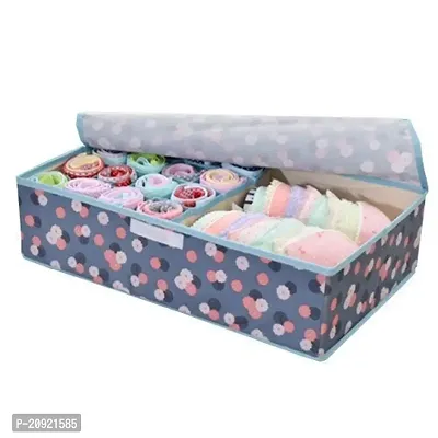 Prextex Innerwear Organizer 16+1 Compartment Foldable Fabric Storage Box for Closet, Storage Box/Closet Organizer/Drawer Organizer, Underwear Closet Storage for Socks, Bra - Sky Blue Flower