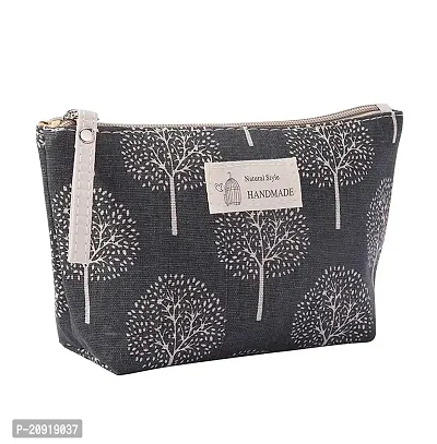 Stardrops Canvas Cosmetic Bags Printed Makeup Bag Multi-Function Travel Organizer Pouch with Zipper for Women Girls Vacation Travel - Dark Grey Trees