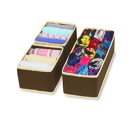 FowWelt Foldable Set of 6 Cloth Storage Box Closet Dresser Drawer Organizer Cube Basket Bins Containers Divider with Drawers for Underwear, Bras, Socks, Ties, Scarves