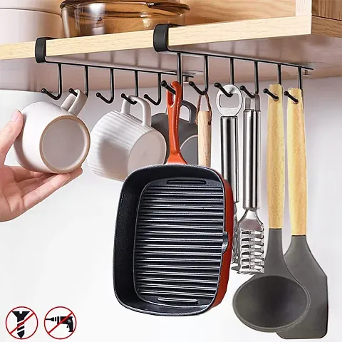 FowWelt Metal 6 Hooks Under Shelf Cup Holder Multifunctional Kitchen Utensil Rack for Hanging