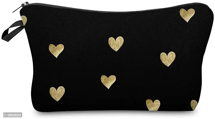 Prextex Printed Makeup Pouch for Women, Stylish Pouches for Makeup Accessories  Travel Organiser, Cosmetic Pouch, Toiletry Make up Bag - Black Heart