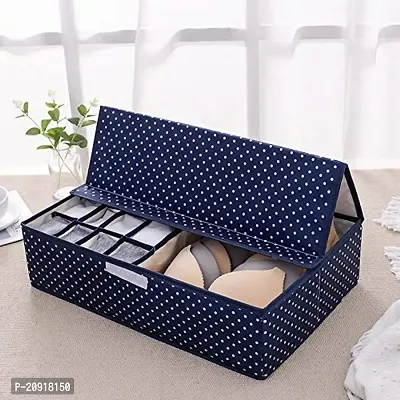 FowWelt Innerwear Organizer 16+1 Compartment Non-Smell Non Woven Foldable Fabric Storage Box for Closet (Navy Blue Polka)