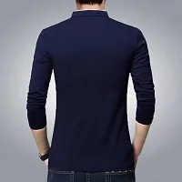 Navy Blue Cotton Blend Tshirt For Men-thumb1