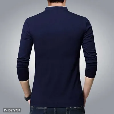 Navy Blue Cotton Blend Tshirt For Men-thumb2