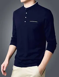 Navy Blue Cotton Blend Tshirt For Men-thumb2