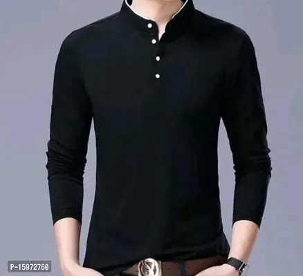 Black Cotton Blend Tshirt For Men-thumb0