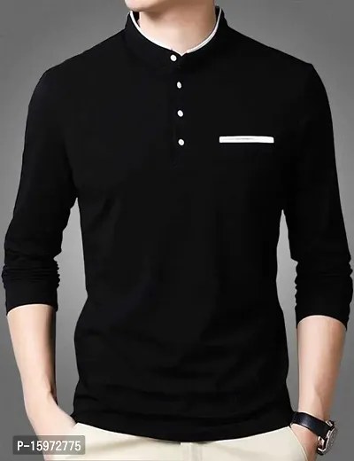 Black Cotton Blend Tshirt For Men
