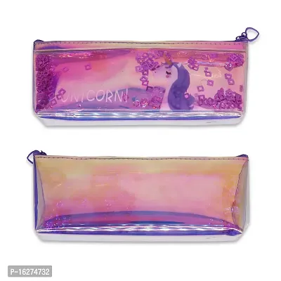 Aseenaa Unicorn Multipurpose Holographic Pencil Pouch/Case With Filled Sequin Water For Kids, Boys And Girls | Pack of 1 | Colour - Multicolour-thumb0