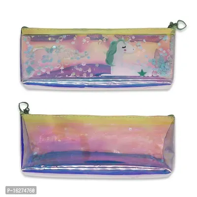 Aseenaa Unicorn Multipurpose Holographic Pencil Pouch/Case With Filled Sequin Water For Kids, Boys And Girls | Pack of 1 | Colour - Multicolour-thumb0