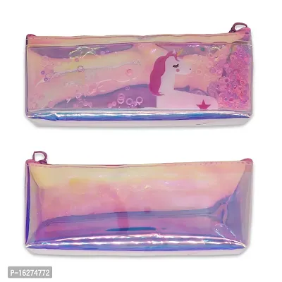 Aseenaa Unicorn Multipurpose Holographic Pencil Pouch/Case With Filled Sequin Water For Kids, Boys And Girls | Pack of 1 | Colour - Multicolour-thumb0