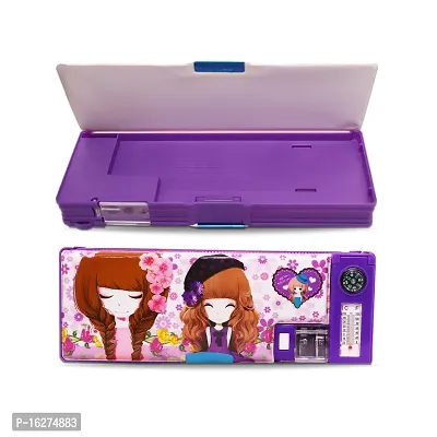 Aseenaa Magnetic Pencil Box With Sharpner Large Capacity Baby Doll Theme For Kids  School Going Children Stationaries Organizer Birthday Return Gift School Supplies | Pack Of 1 | Colour - Purple