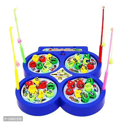 Aseenaa Magnetic Fishing Catching Game For Kids | Battery Operated | Include 32 Pieces Fishes, 4 Ponds 4 Fishing Rod, Fish Catching Toy (Blue)