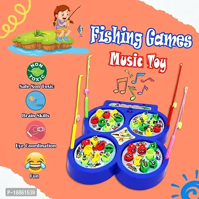 Aseenaa Magnetic Fishing Catching Game For Kids | Battery Operated | Include 32 Pieces Fishes, 4 Ponds 4 Fishing Rod, Fish Catching Toy (Blue)-thumb2