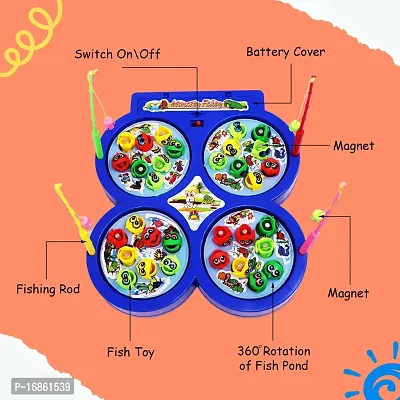Aseenaa Magnetic Fishing Catching Game For Kids | Battery Operated | Include 32 Pieces Fishes, 4 Ponds 4 Fishing Rod, Fish Catching Toy (Blue)-thumb3
