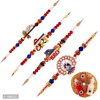 Aseenaa Handicraft Bhaiya Bhabhi Handmade Rakhi For Brother Couple | Rakhi Set Gift With Roli And Chawal | Set Of 4