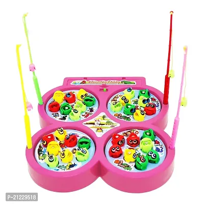 Aseenaa Magnetic Fishing Catching Game For Kids | Battery Operated | Include 32 Pieces Fishes, 4 Ponds 4 Fishing Rod, Fish Catching Toy (Pink)-thumb0