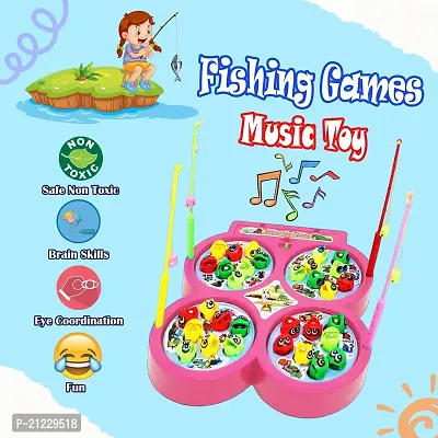 Aseenaa Magnetic Fishing Catching Game For Kids | Battery Operated | Include 32 Pieces Fishes, 4 Ponds 4 Fishing Rod, Fish Catching Toy (Pink)-thumb3
