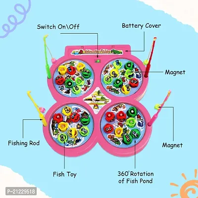 Aseenaa Magnetic Fishing Catching Game For Kids | Battery Operated | Include 32 Pieces Fishes, 4 Ponds 4 Fishing Rod, Fish Catching Toy (Pink)-thumb4