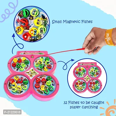 Aseenaa Magnetic Fishing Catching Game For Kids | Battery Operated | Include 32 Pieces Fishes, 4 Ponds 4 Fishing Rod, Fish Catching Toy (Pink)-thumb5