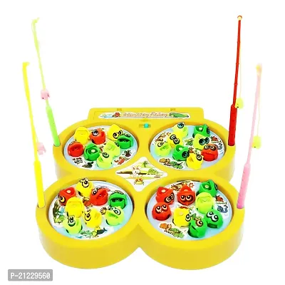Aseenaa Magnetic Fishing Catching Game For Kids | Battery Operated | Include 32 Pieces Fishes, 4 Ponds 4 Fishing Rod, Fish Catching Toy (Yellow)-thumb0