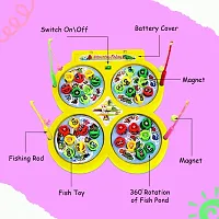 Aseenaa Magnetic Fishing Catching Game For Kids | Battery Operated | Include 32 Pieces Fishes, 4 Ponds 4 Fishing Rod, Fish Catching Toy (Yellow)-thumb1