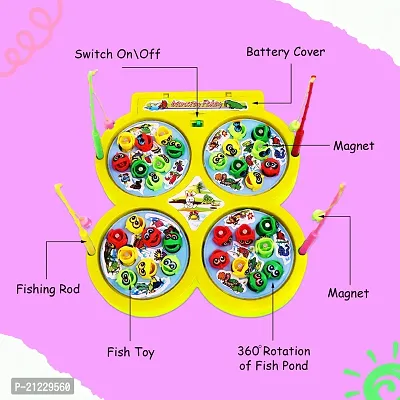Aseenaa Magnetic Fishing Catching Game For Kids | Battery Operated | Include 32 Pieces Fishes, 4 Ponds 4 Fishing Rod, Fish Catching Toy (Yellow)-thumb2