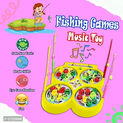 Aseenaa Magnetic Fishing Catching Game For Kids | Battery Operated | Include 32 Pieces Fishes, 4 Ponds 4 Fishing Rod, Fish Catching Toy (Yellow)-thumb4