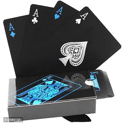 Aseenaa Waterproof PVC Playing Cards | Plastic Playing Set for Game Deck | Gift Poker | Table Cards with Razor Edges and Corners for Classic Magic Tricks Games | Colour - (Black)