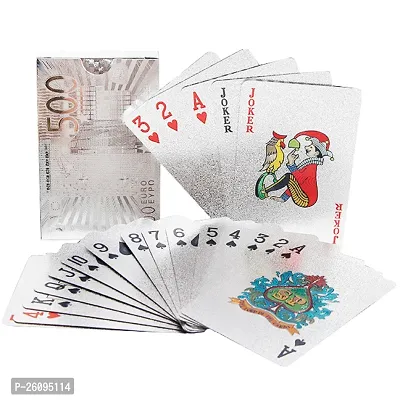 Aseenaa Waterproof PVC Playing Cards | Plastic Playing Set for Game Deck | Gift Poker | Table Cards with Razor Edges and Corners for Classic Magic Tricks Games | Colour - (Silver)