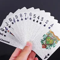 Aseenaa Waterproof PVC Playing Cards | Plastic Playing Set for Game Deck | Gift Poker | Table Cards with Razor Edges and Corners for Classic Magic Tricks Games | Colour - (Silver)-thumb2