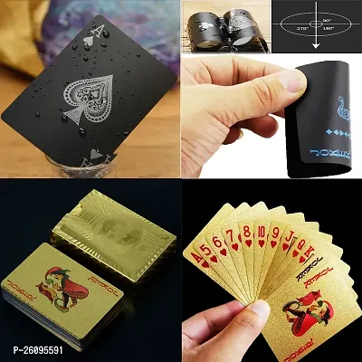 Aseenaa Waterproof PVC Playing Cards | Plastic Playing Set for Game Deck | Gift Poker | Table Cards with Razor Edges and Corners for Classic Magic Tricks Games | Pack of 2 | Colour - (Black and Gold)-thumb5