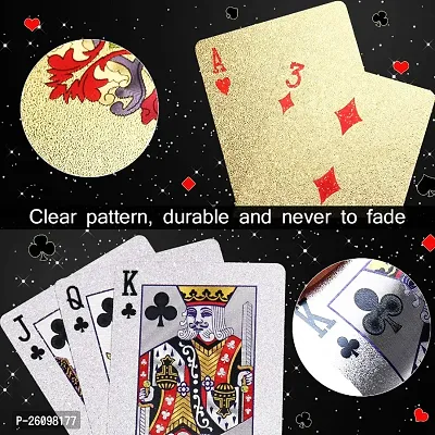 Aseenaa Waterproof PVC Playing Cards | Plastic Playing Set for Game Deck | Gift Poker | Table Cards with Razor Edges and Corners for Classic Magic Tricks Games | Pack of 2 | Colour - (Silver and Gold)-thumb2