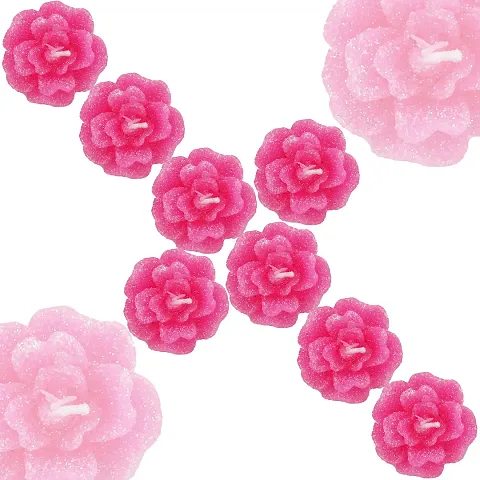 Aseenaa Floating Candles in Flower Shades | Beautiful 8 Wax Candle | Diya Light for Christmas | New Year | Diwali Lighting Celebration | Gift | Home Decor Diyas | Set of 8pc | Colour : Pink