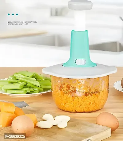 Quick  Easy Square 3 Blade Push Chopper Push N Chop Hand Press Vegetable Chopper with Easy Push and Close - Multicolor-thumb5