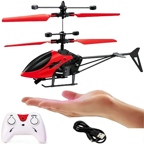 Aseenaa LED Lights RC Helicopter with Remote Control and Hand Sensor | Rechargeable Plane Toy for Boys Girls Adults Children's | Aeroplan Vehicle Toys for Boy Girl Kids Children | Color : Red