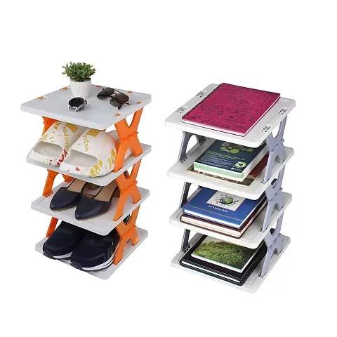 Plastic 4 Layer Shoe Rack Shoe Stand Storage Organizer Shoe Cabinet Durable Portable Shoe Organizer in The Living Room, Bedroom, Office and Kitchen Space Saving Rack