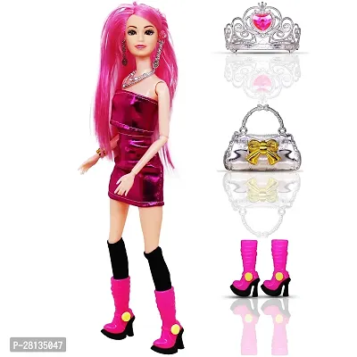 Beautiful Doll Toy Set with Movable Joints and Other Ornaments for Girls  Height - 30 Cm