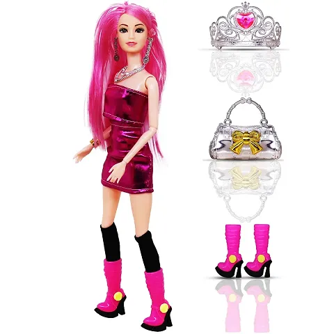 Beautiful Doll Toy Set with Movable Joints and Other Ornaments for Girls  Height - 30 Cm