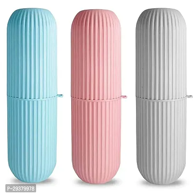 Aseenaa Capsule Shape Travel Toothbrush Case Cover Holder Portable Toothbrush Storage Box Container Plastic Toothbrush Holder Bathroom Organizer Accessories ( Set of 3, Multicolor )