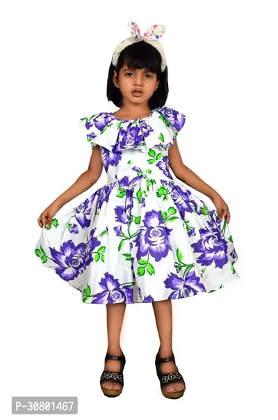 Fabulous Blue Cotton Blend Printed Frocks For Girls-thumb0