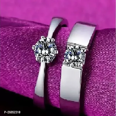 Reliable Silver Alloy American Diamond Ring For Women Pack Of 2-thumb0