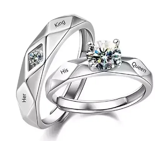 De-Ultimate Color Valentine's Day Stainless Crystal Adjustable Size Her King And His Queen With Nug Diamond Stone Romantic Couple Finger Rings With Box