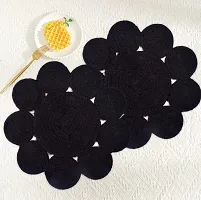 TSUKUYOMI Pack of 4 Jute Rustic Vintage Placemat for Dining Table, Bedside Table, Tea Coaster, Plate mat, Decoration mat 12 x12 inch/30 cm (O Tikki Cot Black)-thumb1