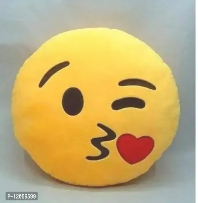 Shiv Charan Soft Plush Flying Kiss, Heart Eyes and Cool Dude Smiley Cushion Pillows (emj1151, Yellow, Medium) - Set of 3-thumb2